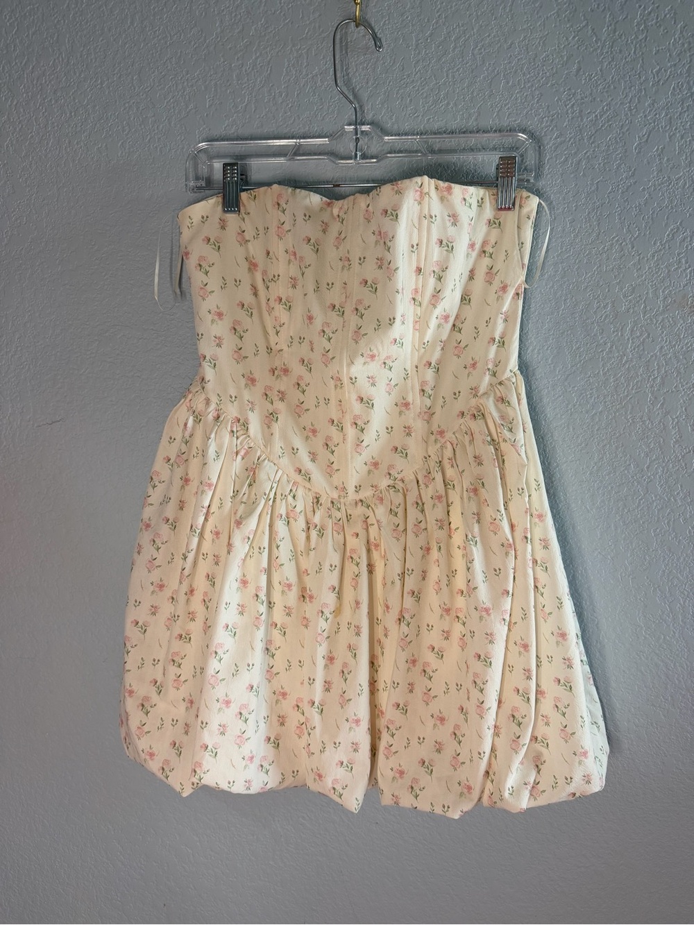 American Threads Cream Floral Strapless Dress